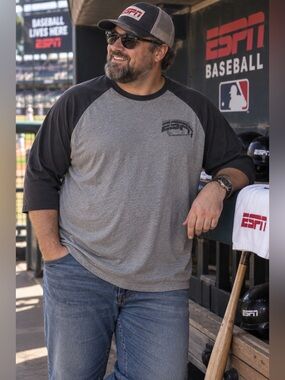 ESPN Mens Baseball Shirt XXL Gray Graphic Raglan Tee Sports Fan MLB T-shirt